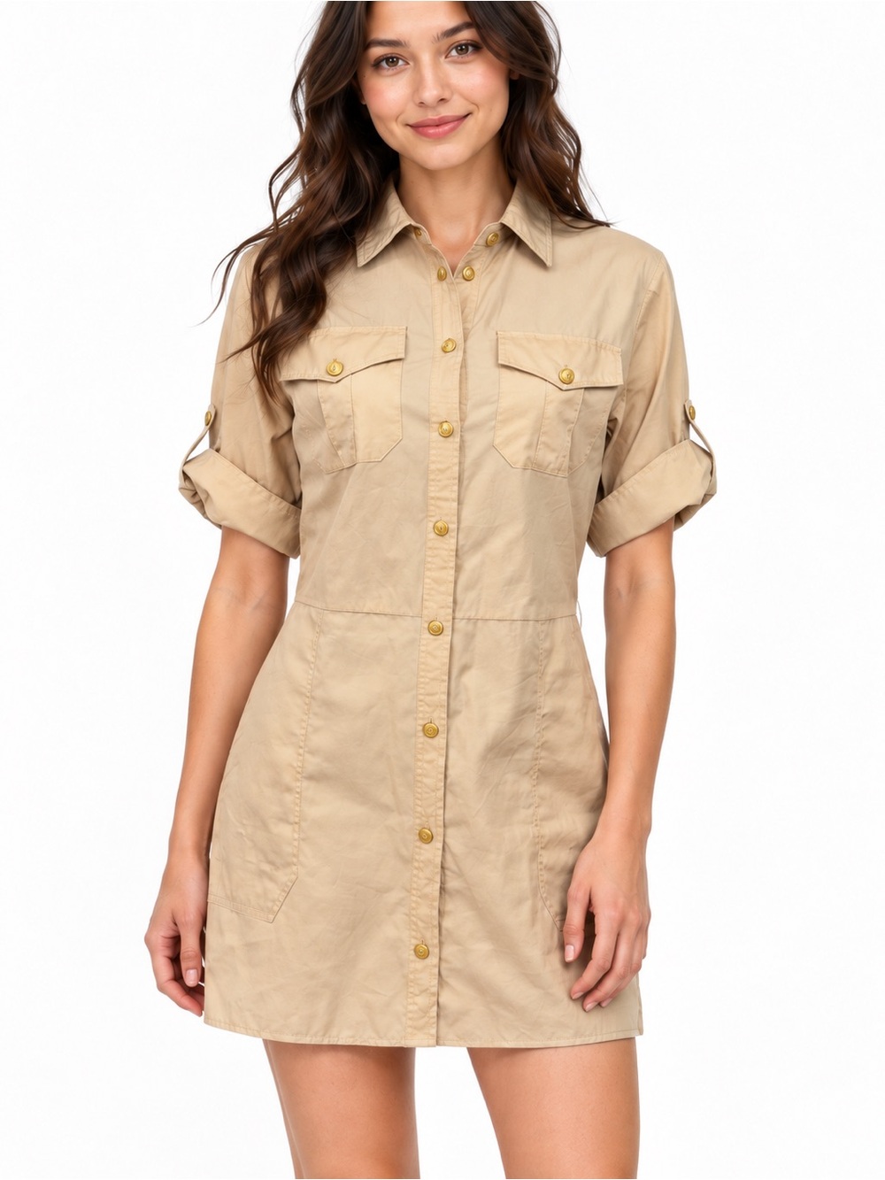 Rag & Bone Roxanne Khaki Cotton Utility Shirt Dress Mini XS